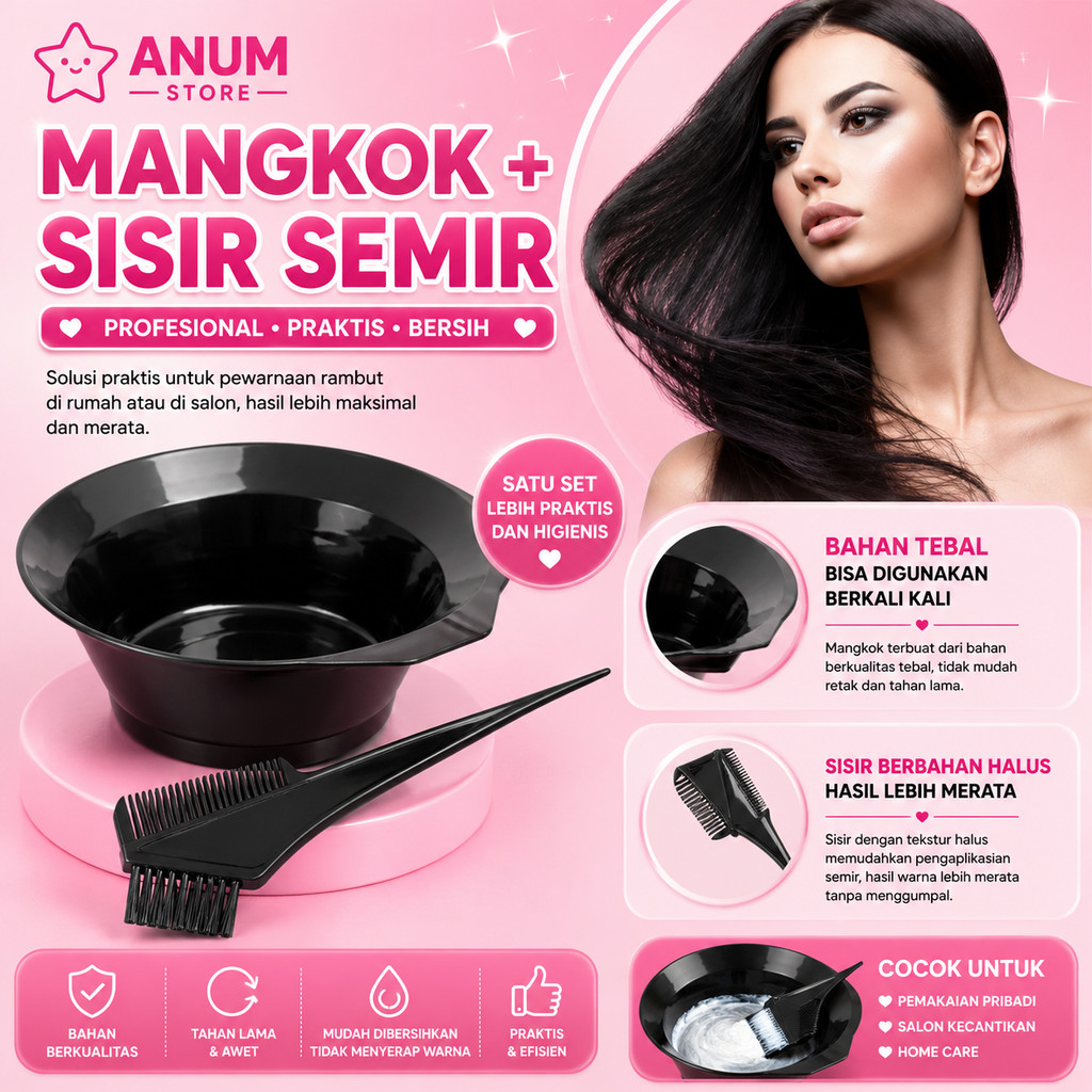 1SET Mangkok Sisir Semir Rambut Mangkuk Kuas Pewarna Cat Hair Perawatan Kecantikan Wadah Hias Rambut A251