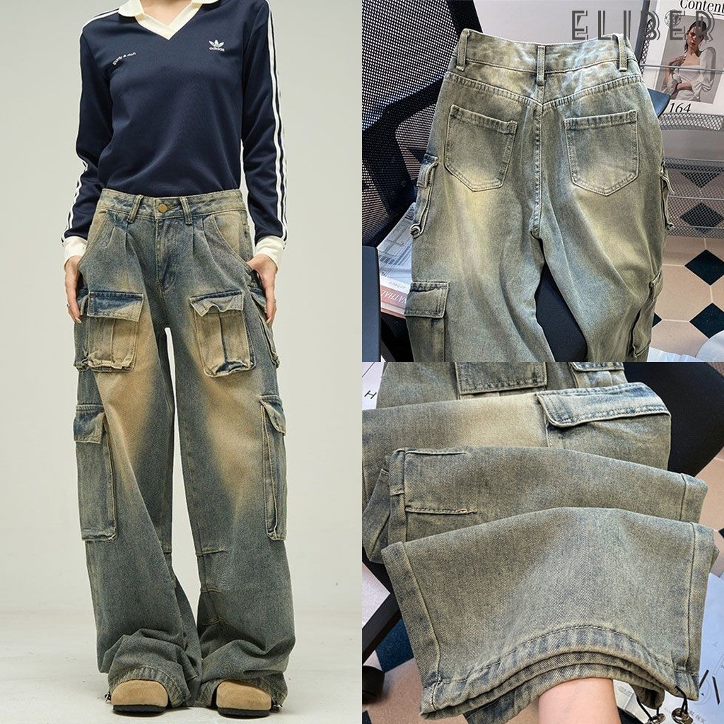 ELIBER- READY STOCK - American Style Multi-Pocket Unisex Jeans - Soft ...