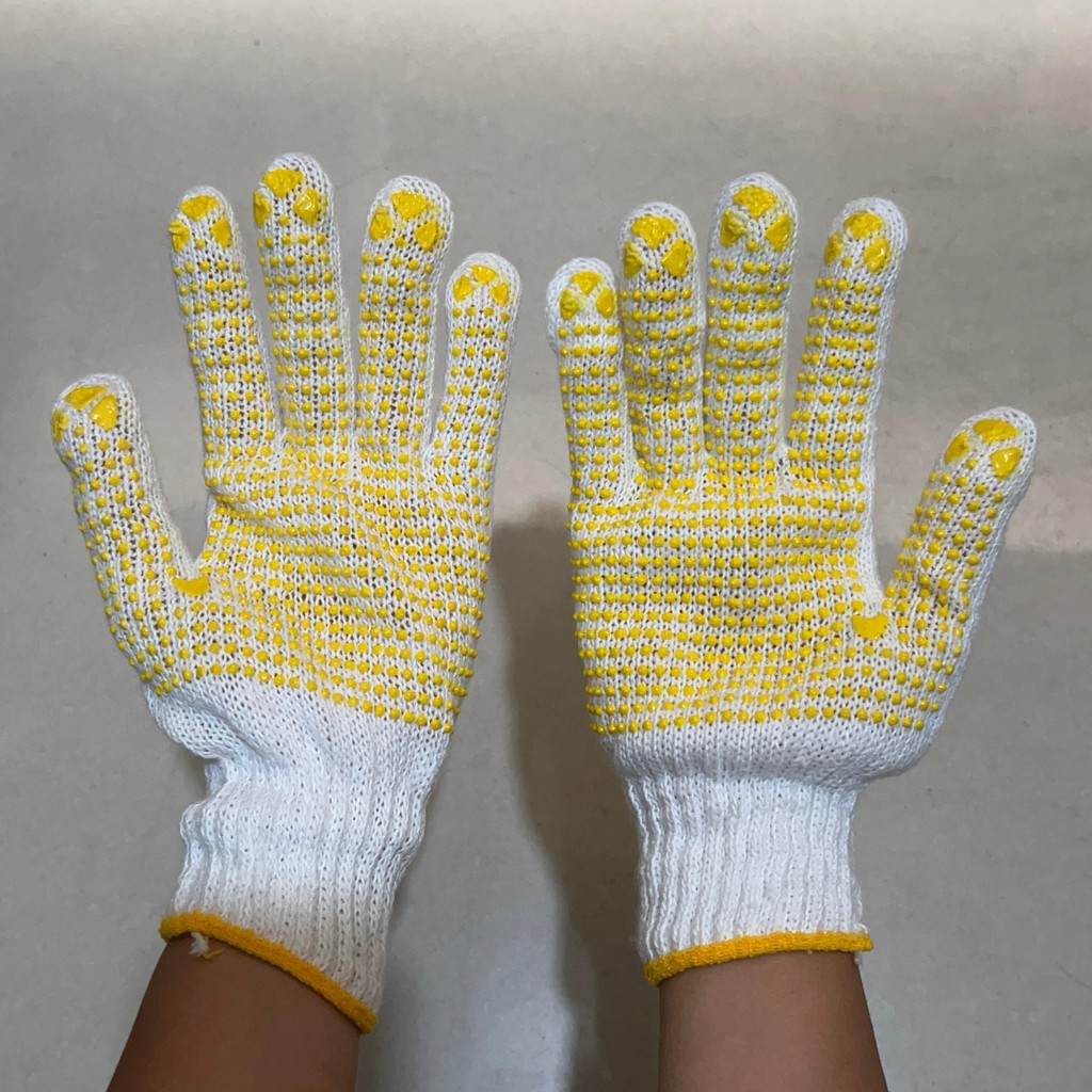 SARUNG TANGAN RAJUT PUTIH DOTTING KUNING (1DZ) YUKINAWA / SARUNG TANGAN PELINDUNG BINTIK KUNING - Gambar 2