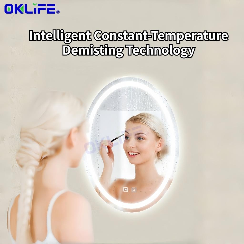 Wall-mounted LED mirror with light sensor smart bathroom mirror anti-fog lighted makeup mirror alternate view
