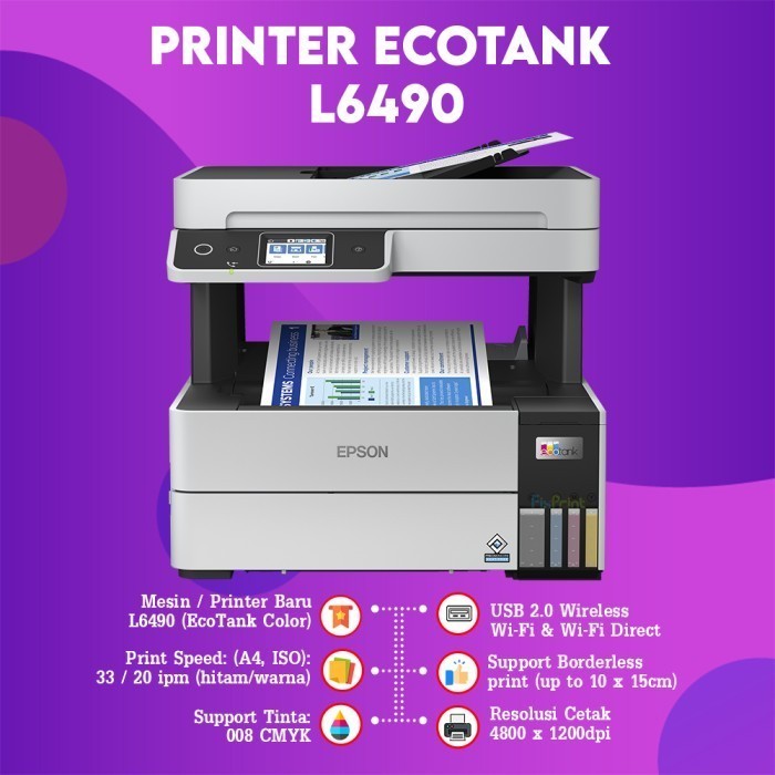 FixPrint Printer Epson EcoTank L11050 Ink Tank Photo WiFi A3 / L8050 L6490 Wireless / L4360 A4 Wi-Fi Duplex All-in-One Ink Tank Wireless / L5290 A4 Wi-Fi Print-Scan-Copy Fax with ADF New With Original Ink - Gambar 4
