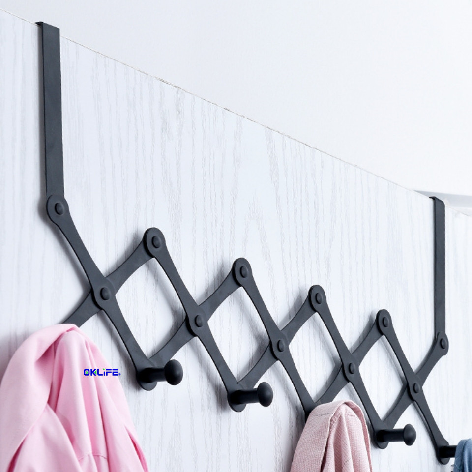 Warranty Silver 6 Hooks Stainless Steel Retractable Door Back Row Hook Punch Free Anti Rust Hanging Organizer view 6