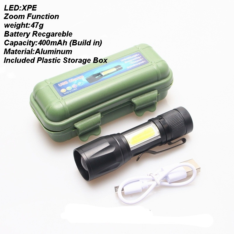 Mini Torch Light LED Flashlight Zoom Function 3 Mode Build in Battery ...