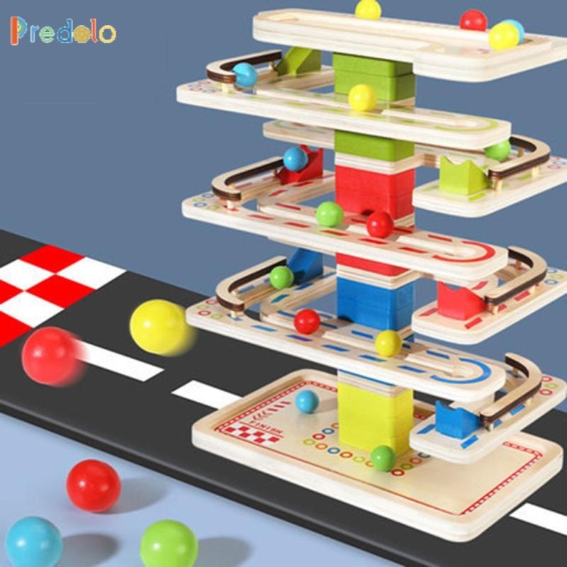 predolo Segolike Kids Wooden Ball Ramp Racer Toy Race Track Maze Race ...