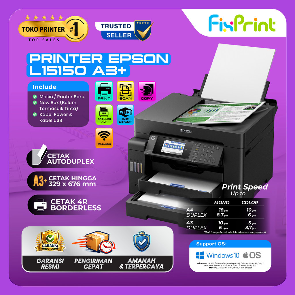 Printer Epson L15150 A3+ Multifungsi Wi-Fi Duplex ADF Original Resmi