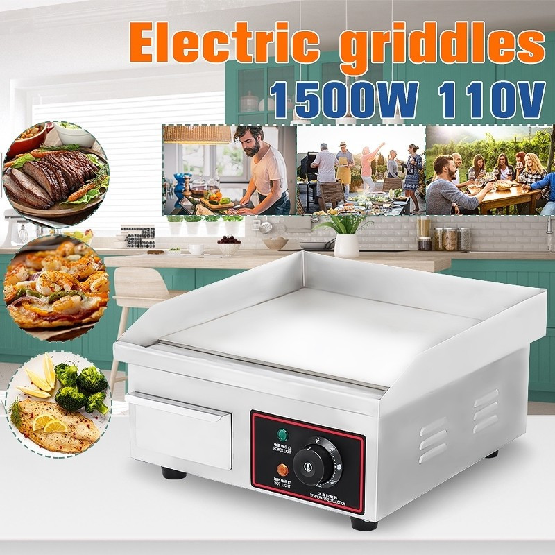 1500W Electric Heating Griddle Stainless Steel Countertop Griddle Flat ...
