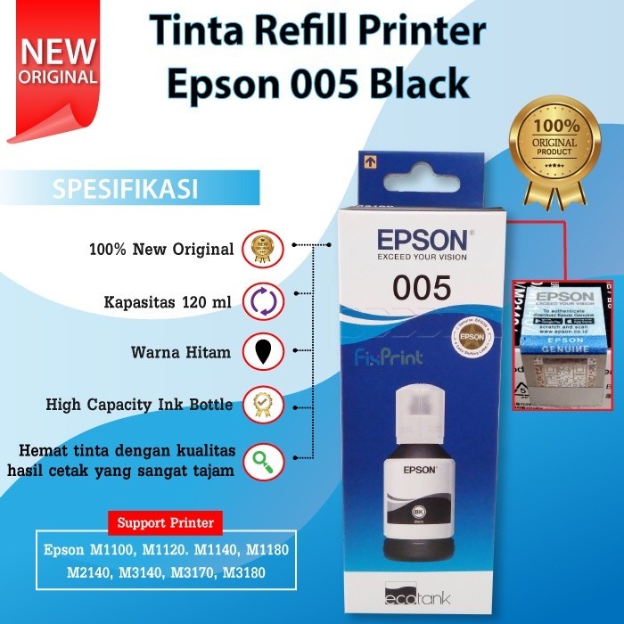TINTA PRINTER EPSON 005 ORIGINAL M1100 M1120 M1140 M1180 M2140 M3140 M3170 ORI 120ml 120 ml