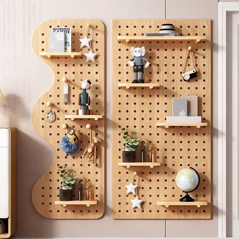 [48H ] Solid Wood Hole Board Wall Shelf Storage Rack Living Room Wall ...
