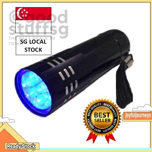 [SG FREE ] Black Mini Aluminum UV ULTRA VIOLET 9 LED FLASHLIGHT Torch ...