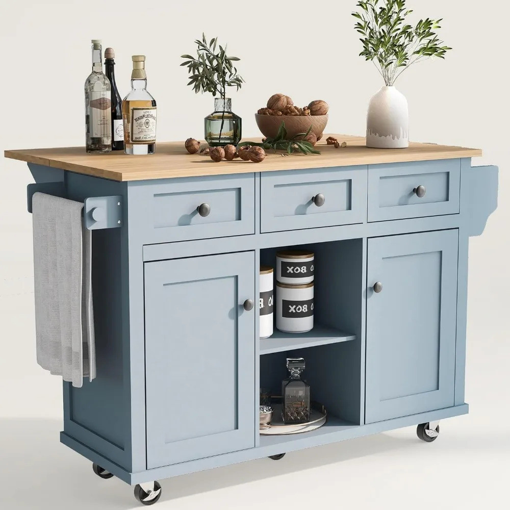 Kitchen Cart With Rubber Wood Drop-leaf Counter Top, Rolling Kitchen ...