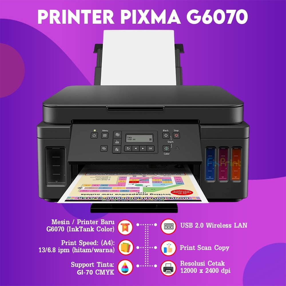 FixPrint Printer Canon All In One G6070 InkTank Print Scan Copy Wireless Duplex LAN Garansi Resmi / Canon MegaTank PIXMA G4780 AIO ADF Duplex - Gambar 2