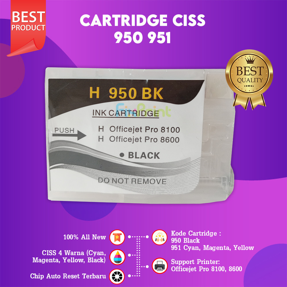 FixPrint Cartridge CISS 951 950 Non Auto Reset Chip Ciss Printer Officejet Pro 8100 8600 4 Warna - Gambar 2