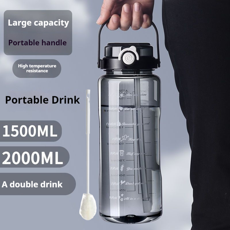 【ALLEN】1500ml/2000ml Large Water Bottle with FREE Bottle Brush & Straw ...