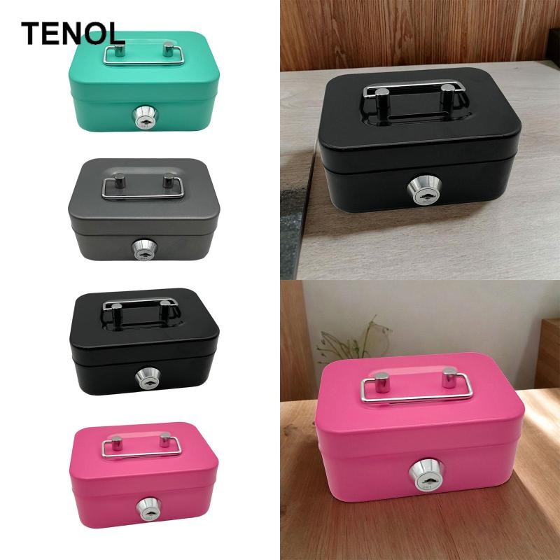 [TENOL] Cash Box with Lock Coin Box Metal Portable with Top Handle ...