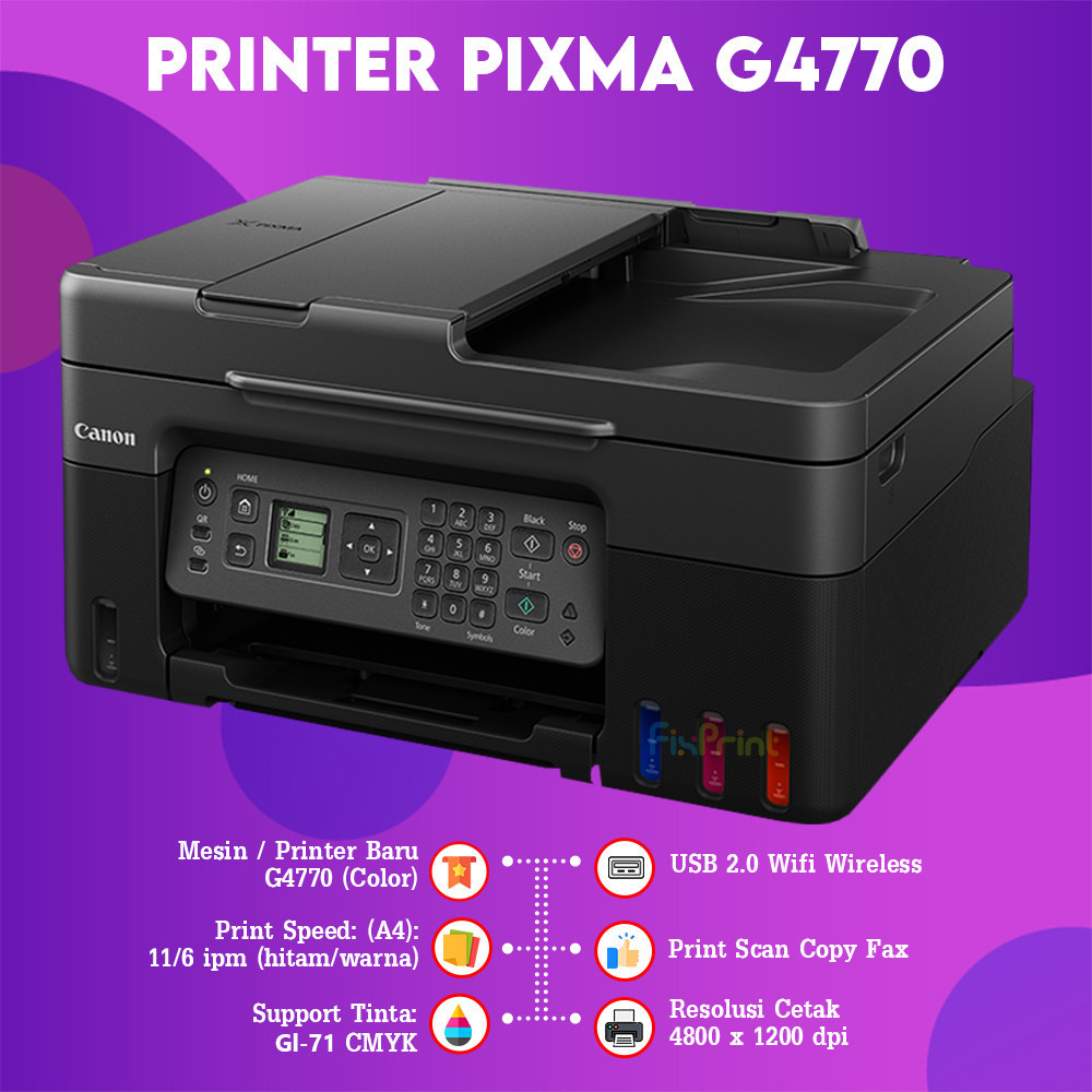 FixPrint Printer Canon G4770 G-4770 PIXMA All In One Wifi Wireless Pengganti G4010 / Canon MegaTank PIXMA G4780 (Print-Scan-Copy) Wireless ADF Duplex - Gambar 2