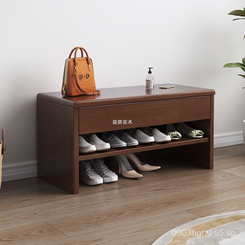 Solid Wood Shoe Changing Bench with Seat, Integrated Shoe Rack, Shoe ...
