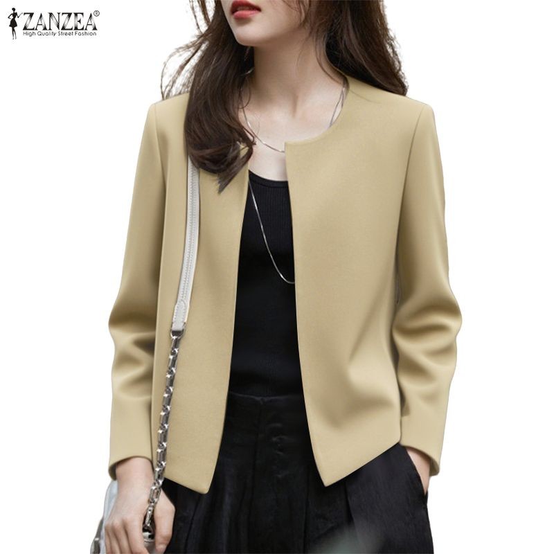 ZANZEA Women's Office Round Neck Long Sleeve Cardigan Jacket - No ...