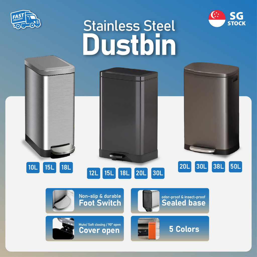 [SG STOCK] Stainless Steel Pedal Dustbin | Soft Close Lid | Durable Bin ...