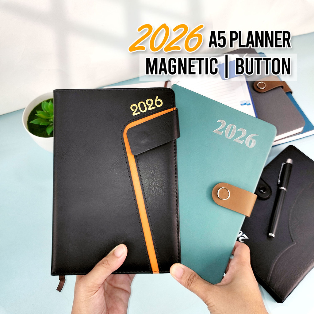 VCR 2026 Magnetic / Button Lock Daily Diary Planner A5 Size Office ...