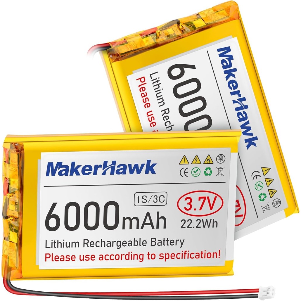 MakerHawk 3.7V 6000mAh LiPo Battery Rechargeable 1S 3C Lithium Polymer ...