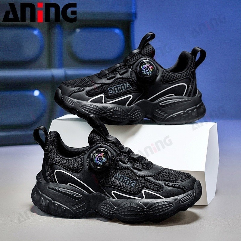 ANING ANINGBOY-Sepatu anak-anak sepatu kets dasi bebas hitam sepatu sekolah yang lembut dan menyerap keringat - Gambar 2