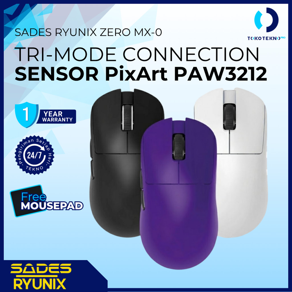 Sades Ryunix  Zero MX0 / MX-0 Mouse Gaming Lightweight PAW3212 Tri-Mode Connection 8000 DPI