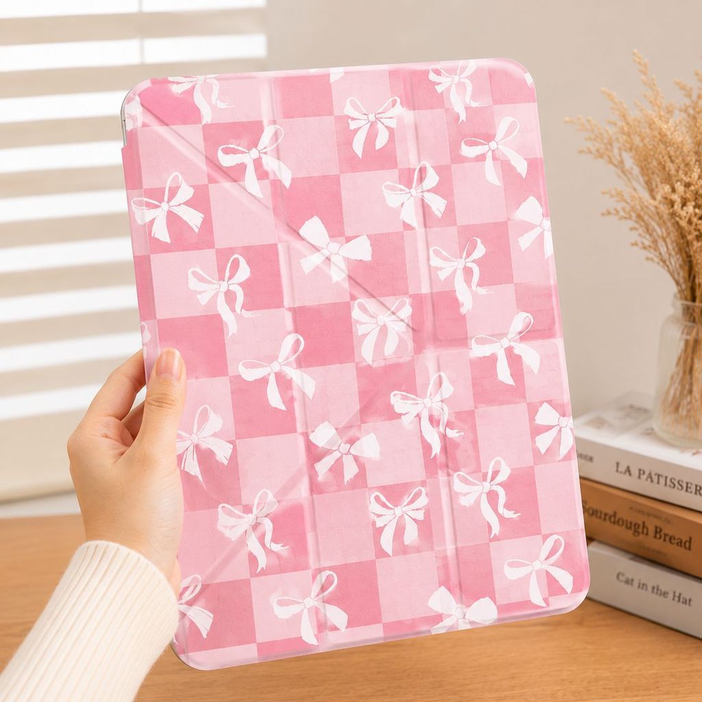 Case Ribbon Pita Cute iPad Air 5 6 Gen 11 A11 Pro Mini 6 7 Casing New Acrylic Yfold Smart Lock Blue Pink Transparan - Gambar 3