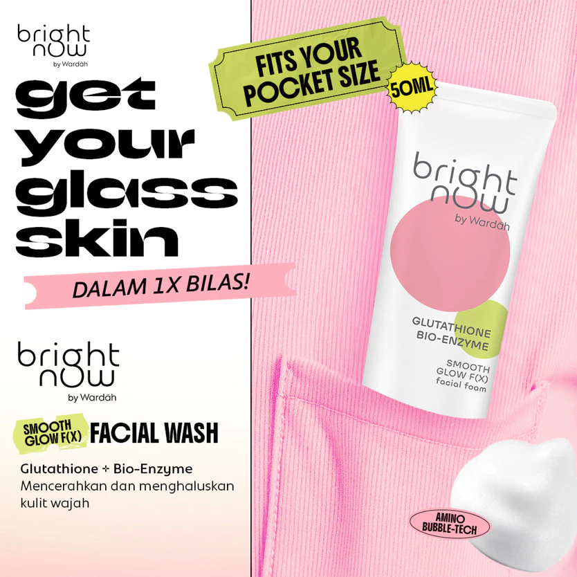 bright now by Wardah Smooth Glow F(X) Facial Foam - Sabun Cuci Muka dengan Glutathyone Kurangi Kulit Kusam, Kasar, Mencerahkan dan Menghaluskan Kulit Wajah, Mengangkat Sel Kulit Mati, Kulit Bertesktur, Kulit Kasar, Instant Fresh, All Skin Type - Skincare - Gambar 2