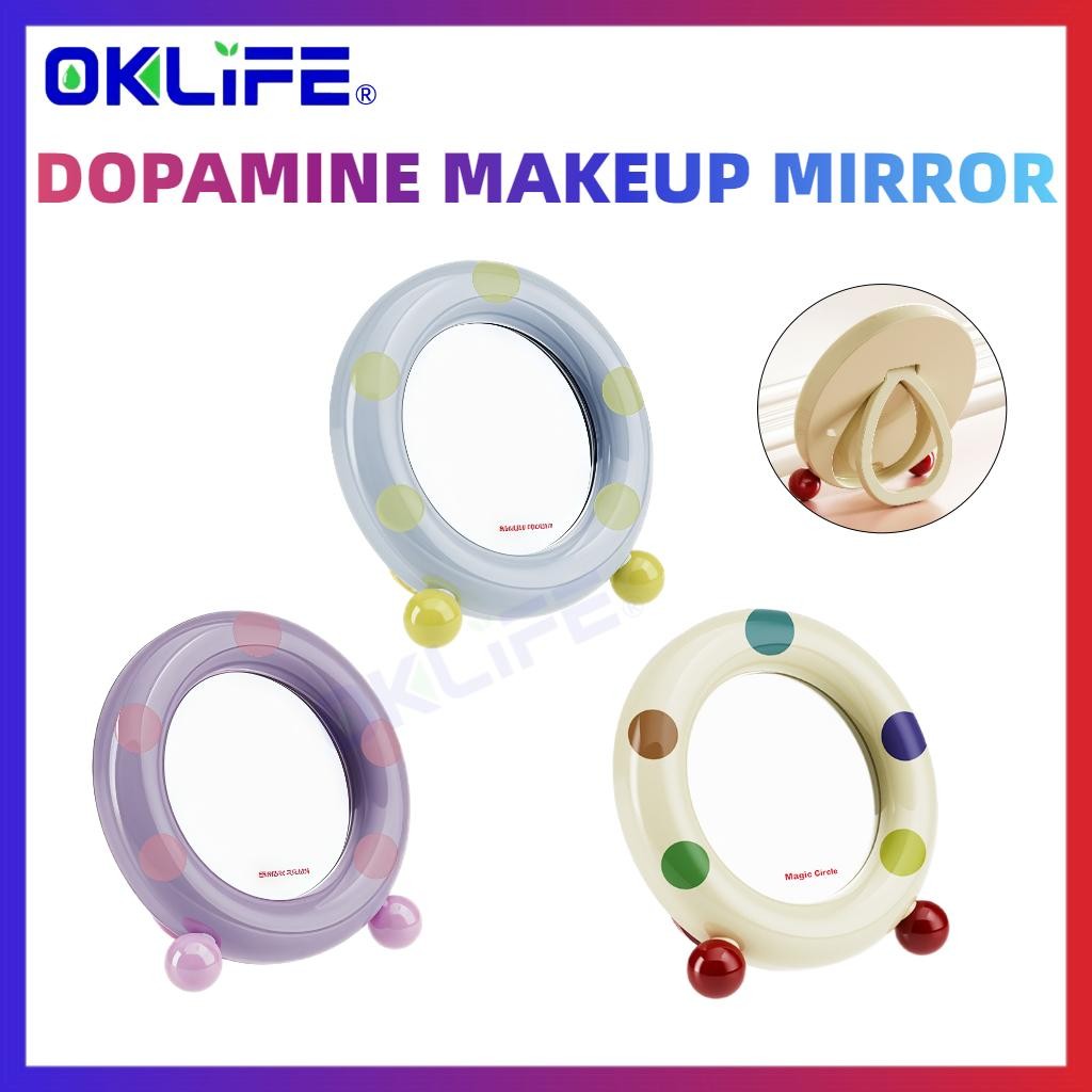 Vanity Mirror Adjustable Bracket Dopamine Cosmetic Mirror Round Vertical Desktop Makeup Mirror