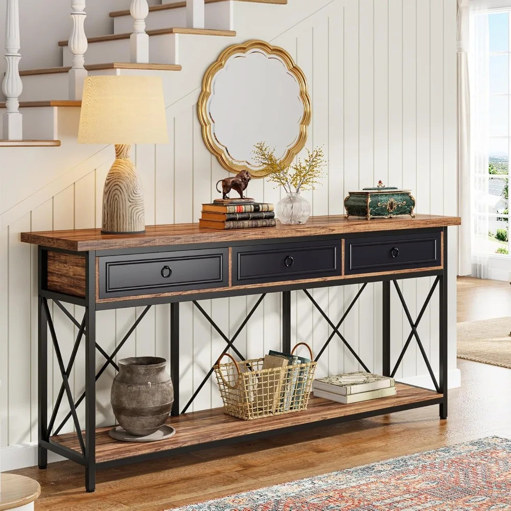 70.8console Table With 3 Drawers, Farmhouse Entryway Table With Storage ...