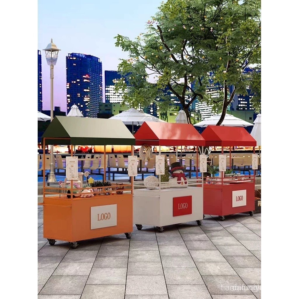 Iron Art Stall Push Cart Mobile Street Food Cart Display Stand Night ...