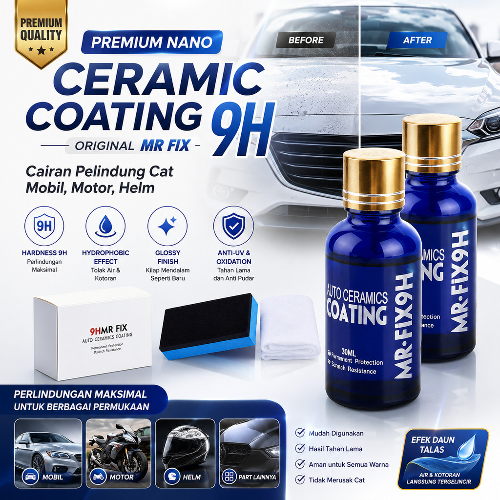 Premium Nano Ceramic Coating 9H Original Mr Fix Cairan Pelindung Cat Mobil Motor Helm MrFix Mr.Fix