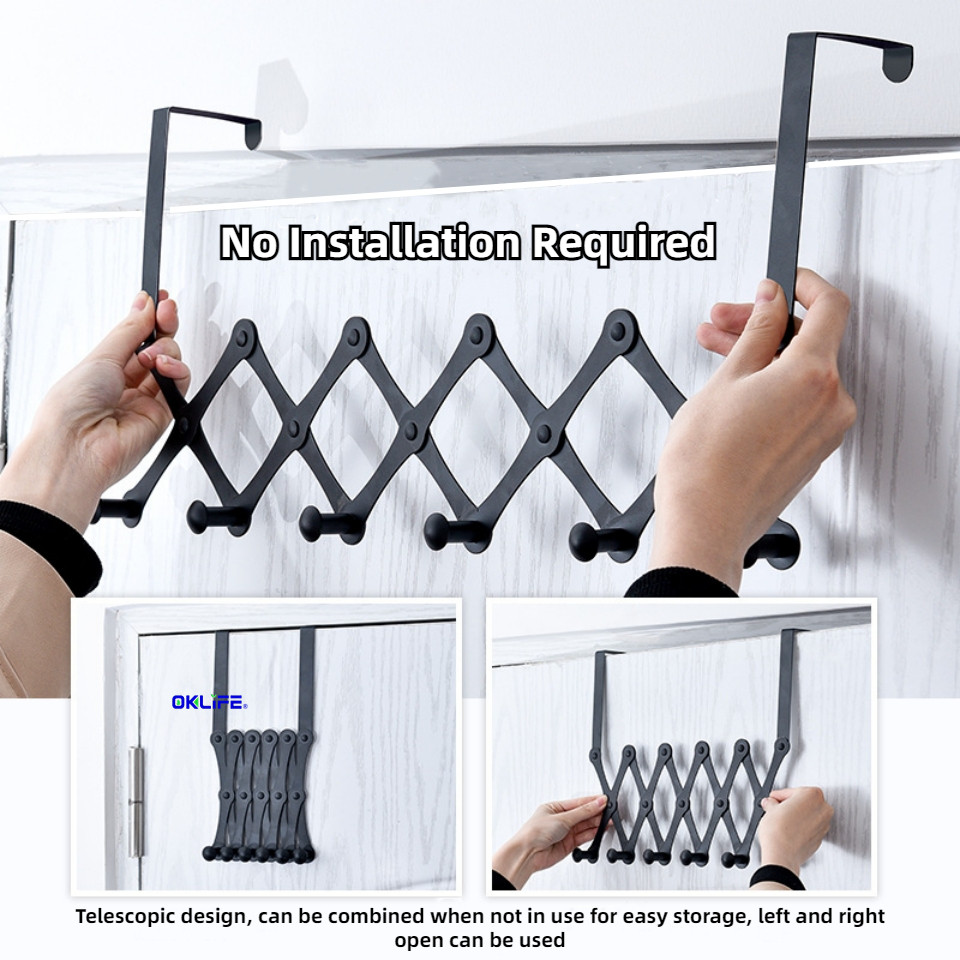 Warranty Silver 6 Hooks Stainless Steel Retractable Door Back Row Hook Punch Free Anti Rust Hanging Organizer view 3