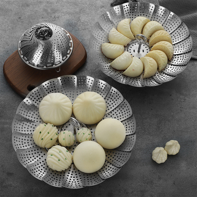 [Spot Goods]304Stainless Steel Steaming Tray Round Folding Steaming ...