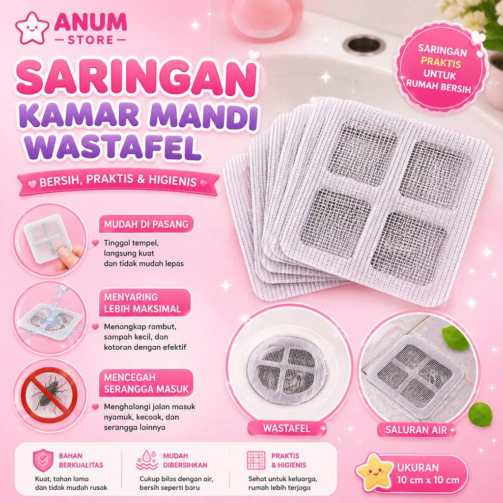 1PCS Jaring Saringan Kamar Mandi Wastafel Tempel Motif Penutup Lubang Penyaring Saluran Air Toilet Anti Nyamuk Kecoa Serbaguna A106