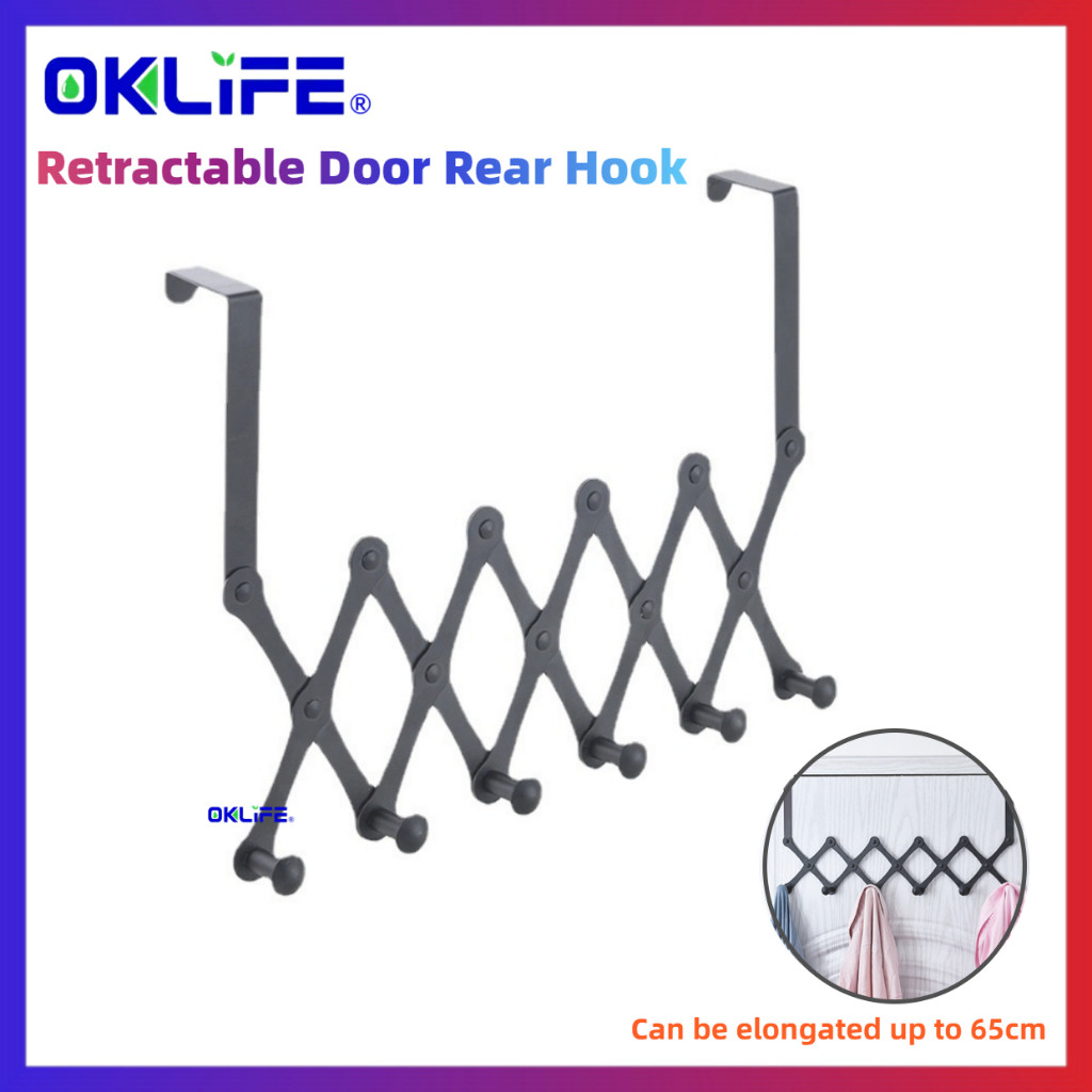 Warranty Silver 6 Hooks Stainless Steel Retractable Door Back Row Hook Punch Free Anti Rust Hanging Organizer