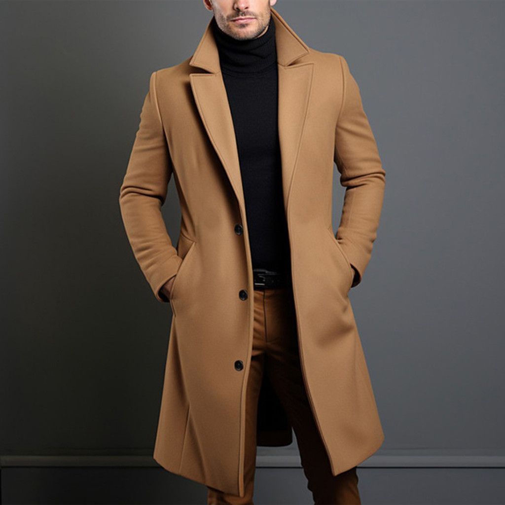 Men Elegant Long Trench Overcoat Classic Lapel Overcoat Business ...
