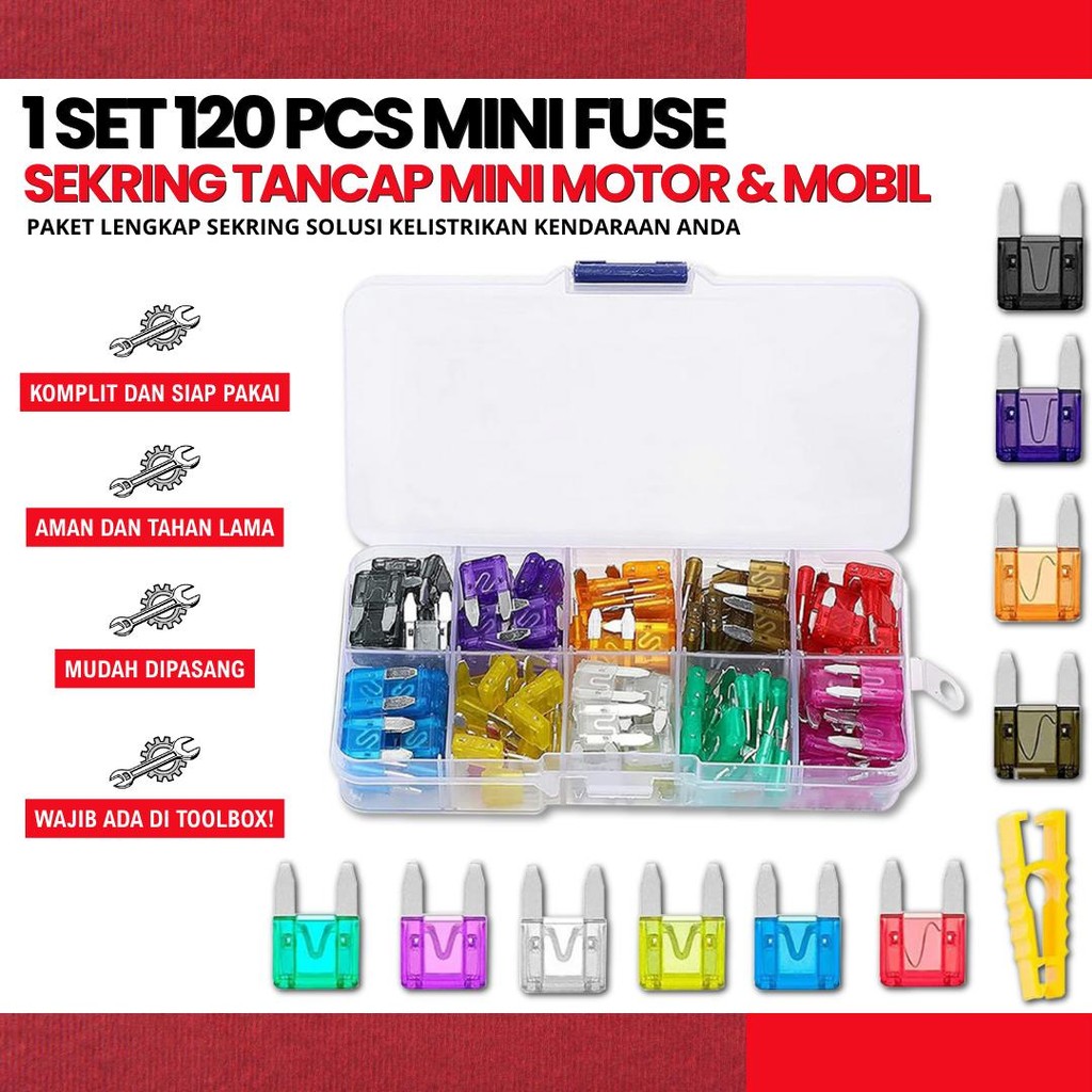 DX Mini Fuse Complete Fuse 120 PCS Car Motorcycle Micro Plug-in Fuse ...