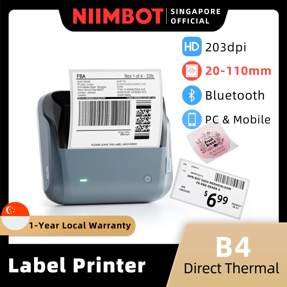 NIIMBOT Label Printer B4 4-Inch Portable Thermal Bluetooth Sticker ...