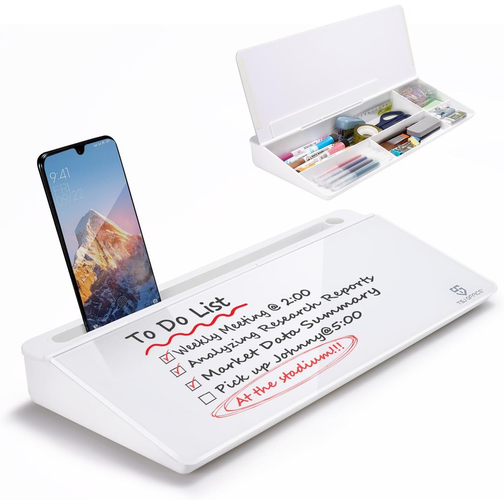 TSJ OFFICE Small Desktop Whiteboard -Glass Dry Erase Board Computer ...