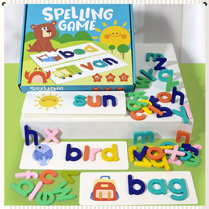 52Letters Letter Spelling Block Flash Cards for Kids Board Game Early ...