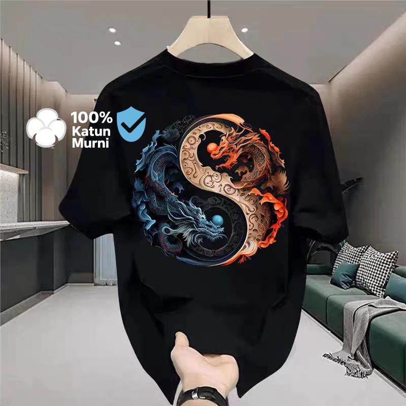 Bosgo Premium Cotton T-Shirt | Stylish Design |Tai Chi Two Dragon Motif ...