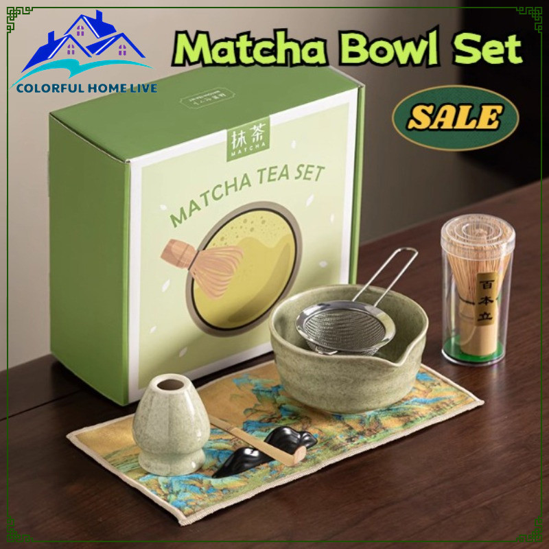 Japanese Matcha Set 2PCS Ceramic Bowl Bamboo Chasen Whisk Holder ...