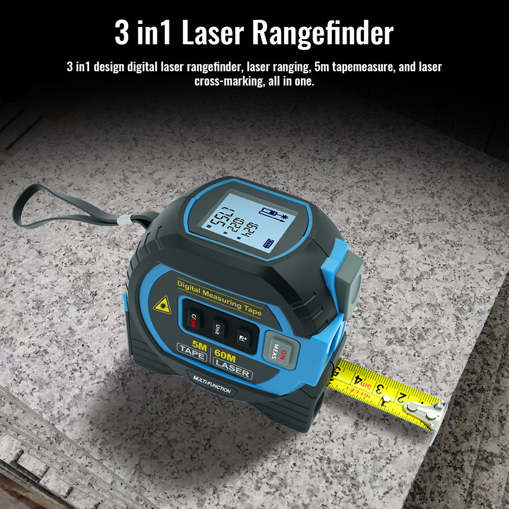 3 in 1 Laser Rangefinder 5M Tape Measure Ruler LCD Display with ...