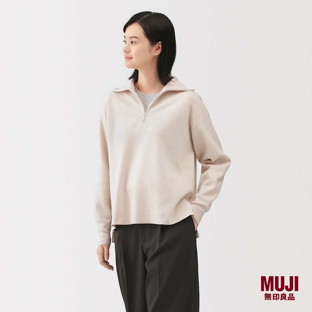 MUJI Ladies Washable Milano Ribbed Half Zip Sweater | Shopee Singapore