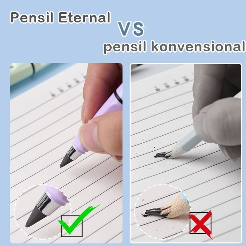 FIVEVOO Pensil Eternal Combo Set 3/8 pcs /Penghapus/ Pensil Tanpa Batas/ Pensil Tanpa Rautan Untuk Sekolah - Gambar 2