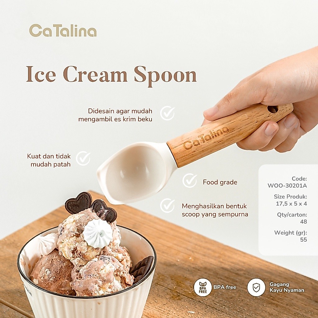 Scoop Es Krim Handle Gagang Kayu Aesthetic - Gambar 2