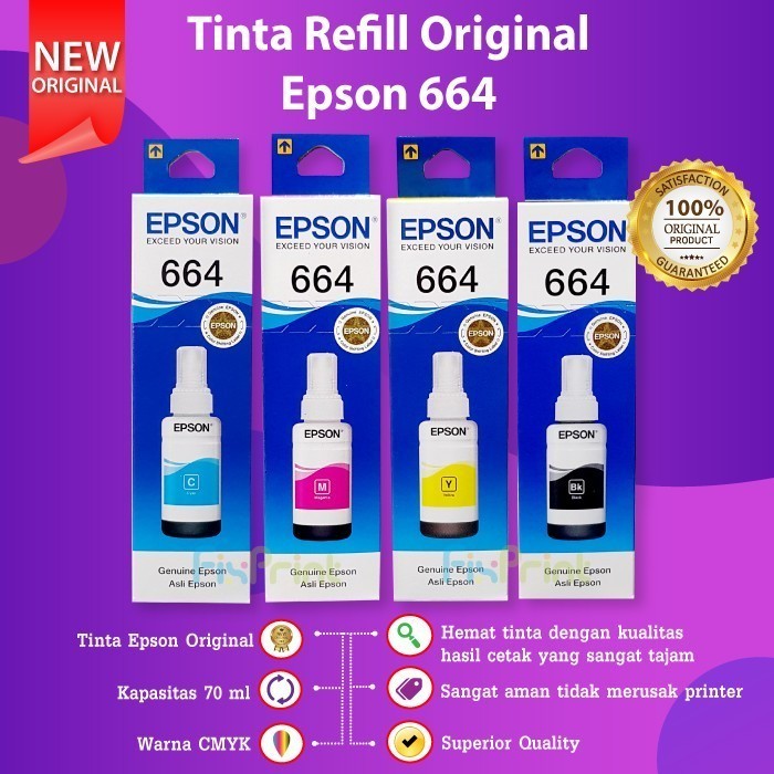 FixPrint PAKET CMYK TINTA 664 T664 EPSON BLACK CYAN MAGENTA YELLOW L121 L120