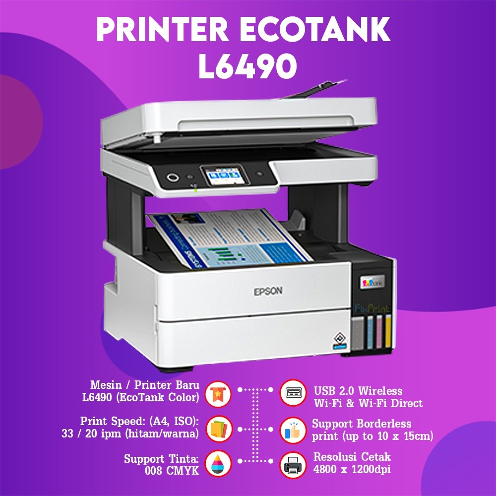 FixPrint Printer Epson L8050 L6490 / A3 L11050 A3+ / L4360 A4 Wi-Fi Duplex All-in-One Ink Tank Wireless / L5290 A4 Wi-Fi All-in-One Print-Scan-Copy Wireless Fax Ink Tank with ADF Pengganti L4360 L6290 - Gambar 2