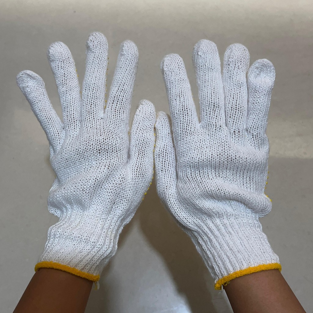 SARUNG TANGAN RAJUT PUTIH DOTTING KUNING (1DZ) YUKINAWA / SARUNG TANGAN PELINDUNG BINTIK KUNING - Gambar 3